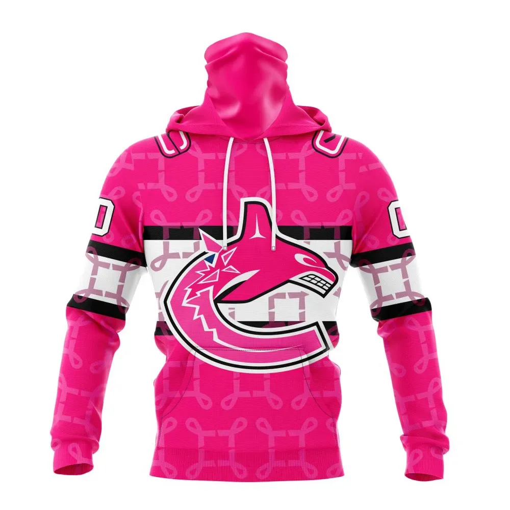 NHL Vancouver Canucks | Specialized Design I Pink I Can! In October We Wear Pink Breast Cancer Mask Hoodie