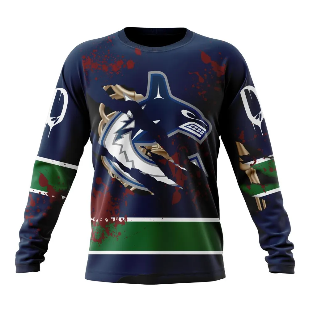 NHL Vancouver Canucks | Specialized Design Jersey With Your Ribs For Halloween Long Sleeved Sweatshirt 