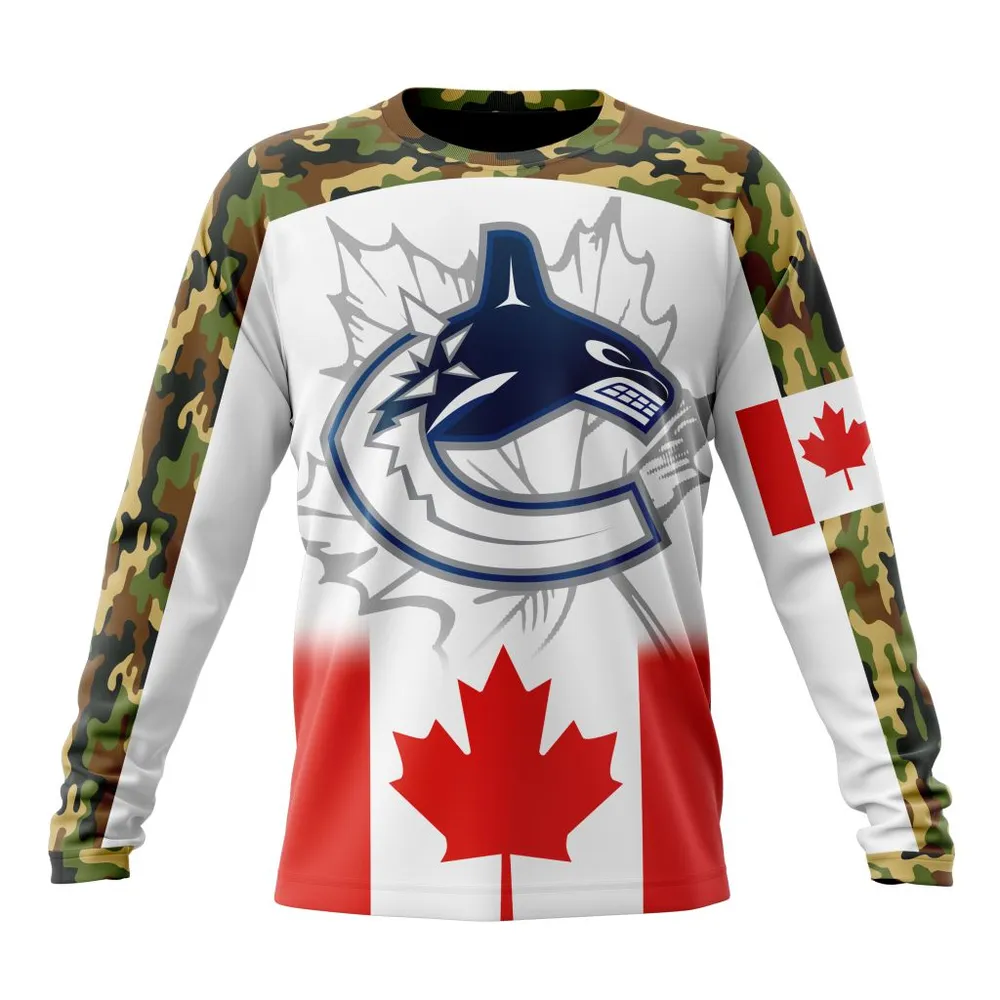 NHL Vancouver Canucks | Specialized Design With Our Canada Flag Long Sleeved Sweatshirt 