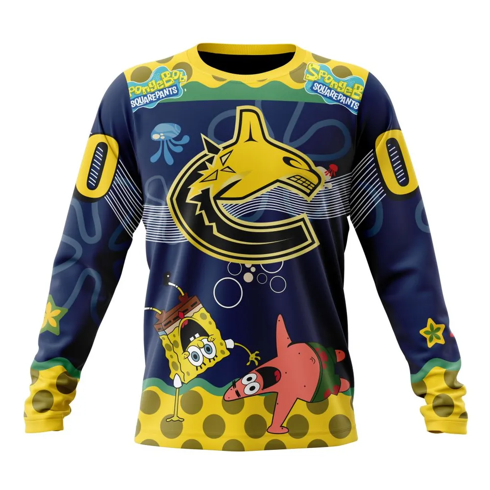 NHL Vancouver Canucks Specialized Jersey With Spongebob Long Sleeved Sweatshirt 