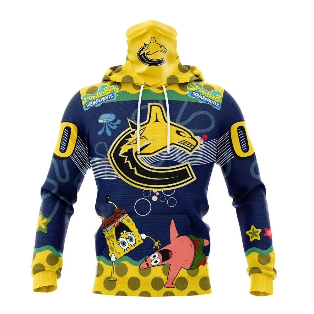 NHL Vancouver Canucks Specialized Jersey With Spongebob Mask Hoodie