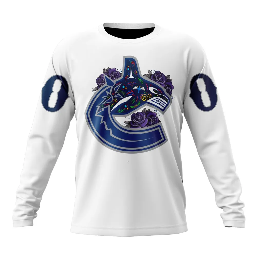 NHL Vancouver Canucks | Specialized Unisex Kits Dia De Muertos Long Sleeved Sweatshirt 