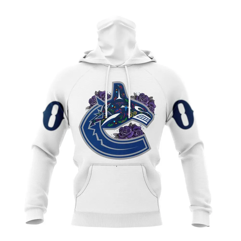 NHL Vancouver Canucks | Specialized Unisex Kits Dia De Muertos Mask Hoodie