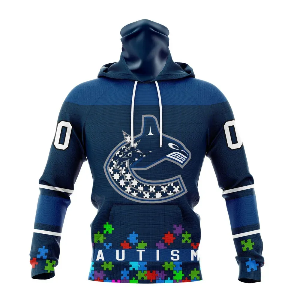 NHL Vancouver Canucks | Specialized Unisex Kits Hockey Fights Against Autism Mask Hoodie