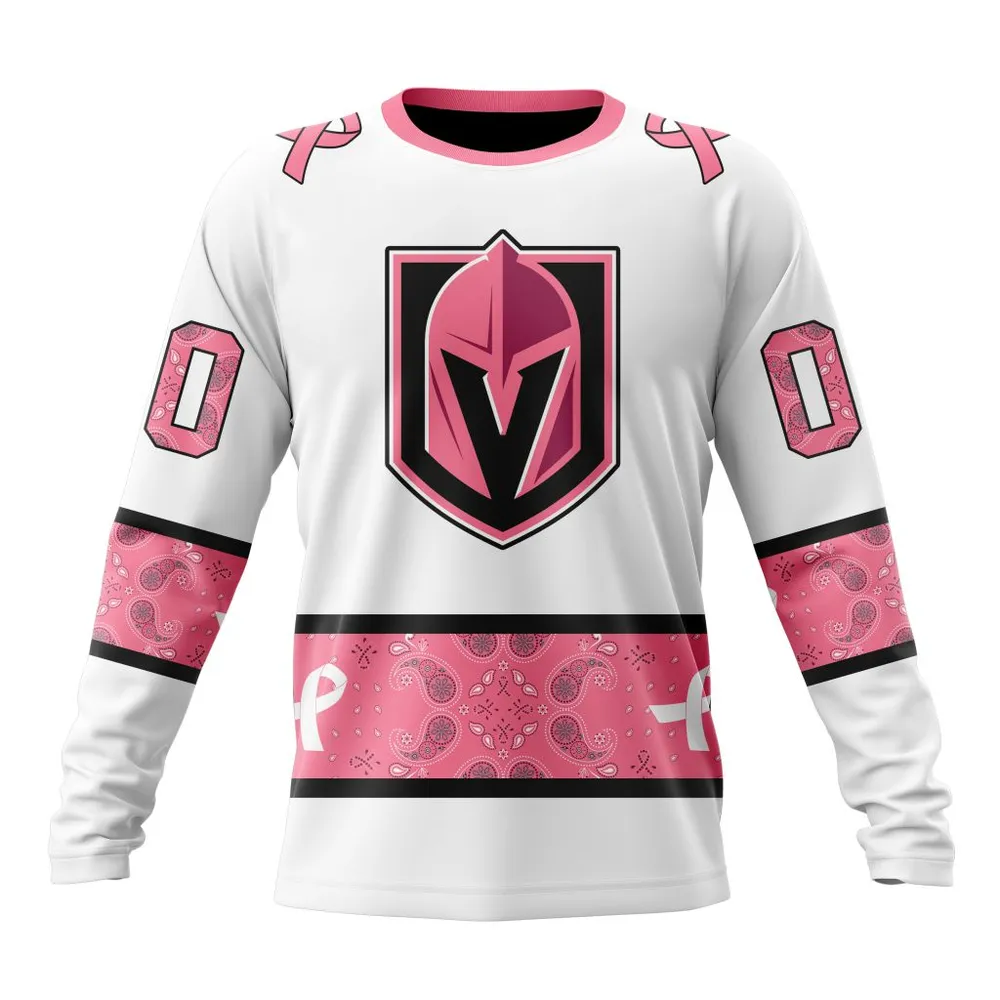 NHL Vegas Golden Knights In Classic Style With Paisley! In October We Wear Pink Breast Cancer Long Sleeved Sweatshirt 