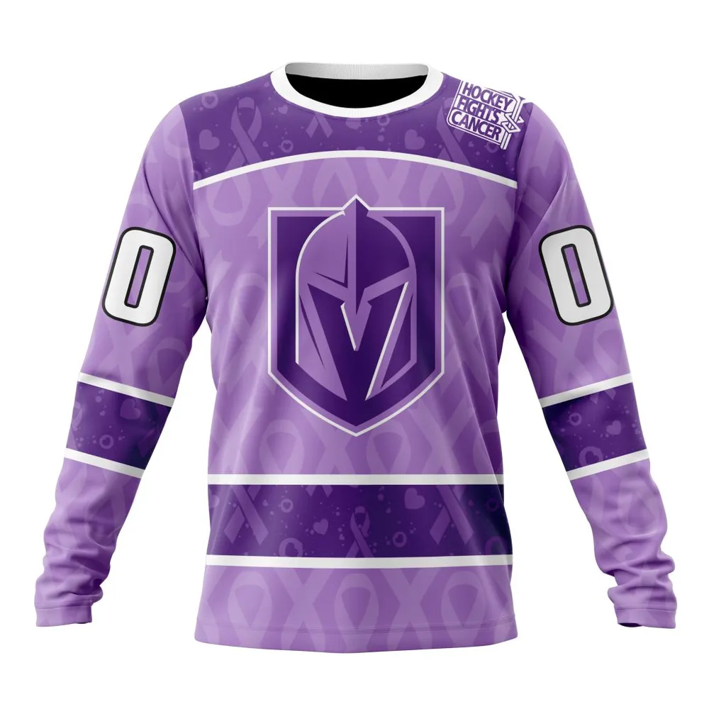 NHL Vegas Golden Knights New Lavender Hockey Fight Cancer St2301 Long Sleeved Sweatshirt 