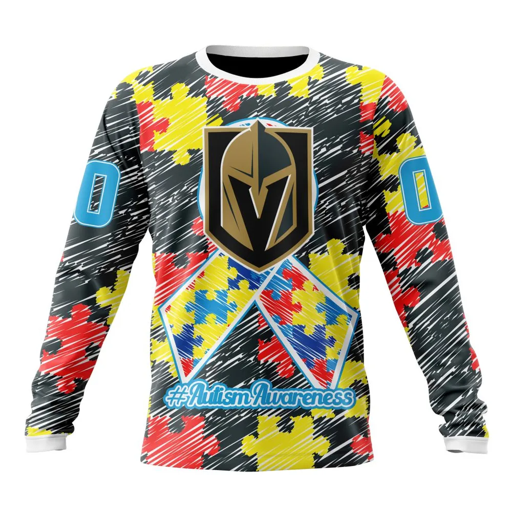 NHL Vegas Golden Knights Special Autism Awareness Design St2201 Long Sleeved Sweatshirt 