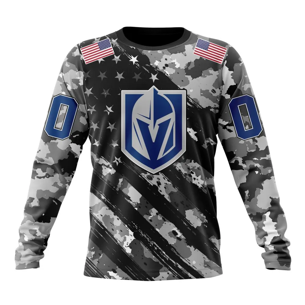 NHL Vegas Golden Knights Special Camo Military Design St2301 Long Sleeved Sweatshirt 