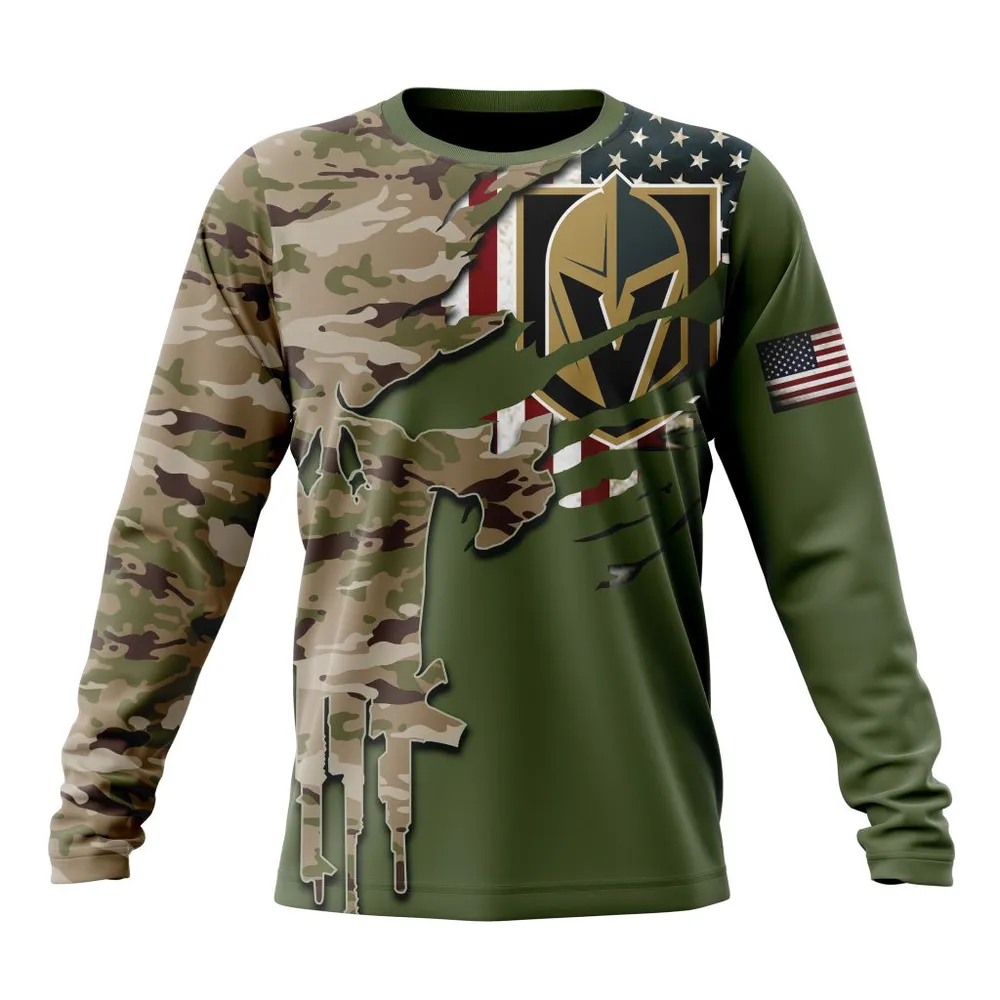 NHL Vegas Golden Knights Special Camo Skull Design St2303 Long Sleeved Sweatshirt 