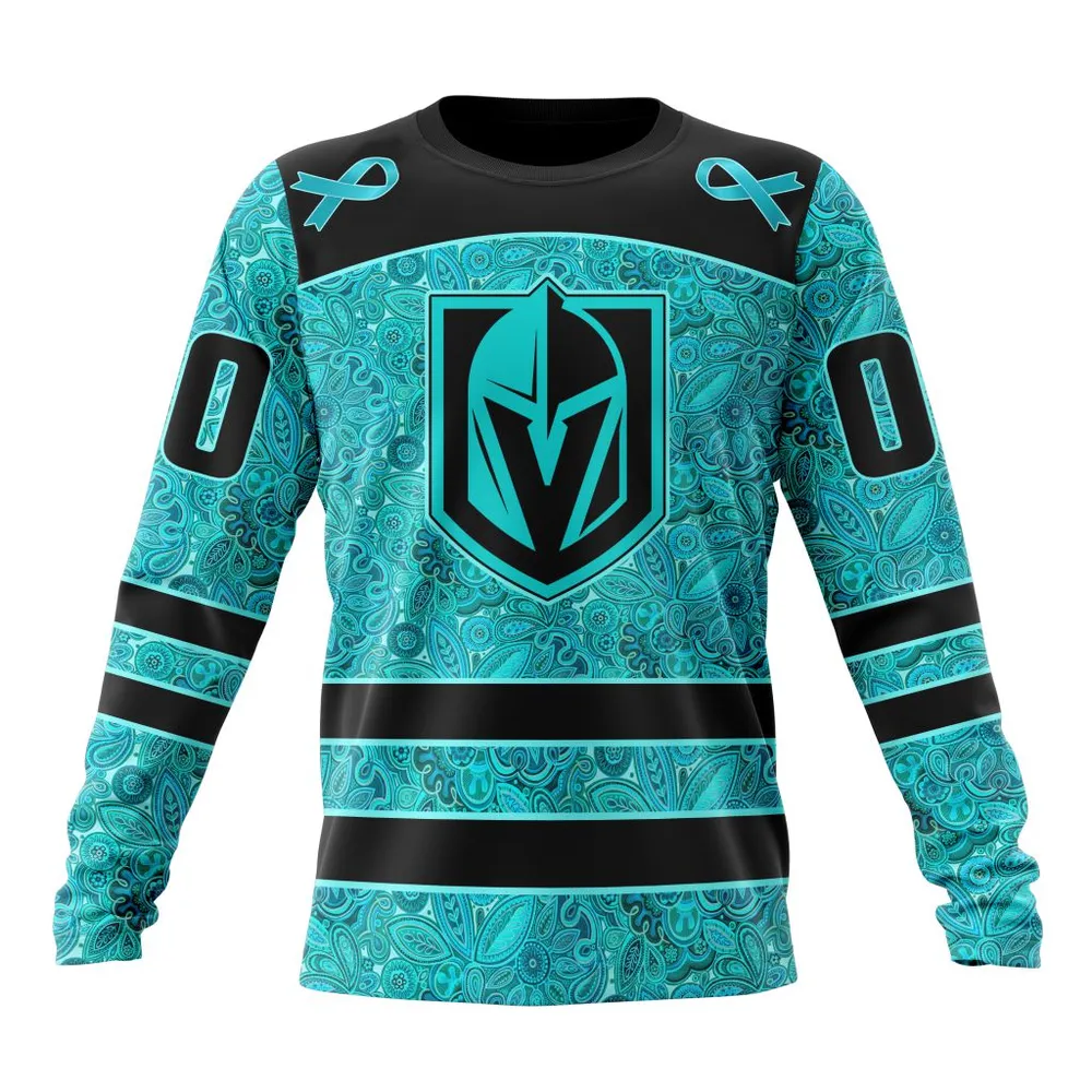 NHL Vegas Golden Knights Special Design Fight Ovarian Cancer St2201 Long Sleeved Sweatshirt 