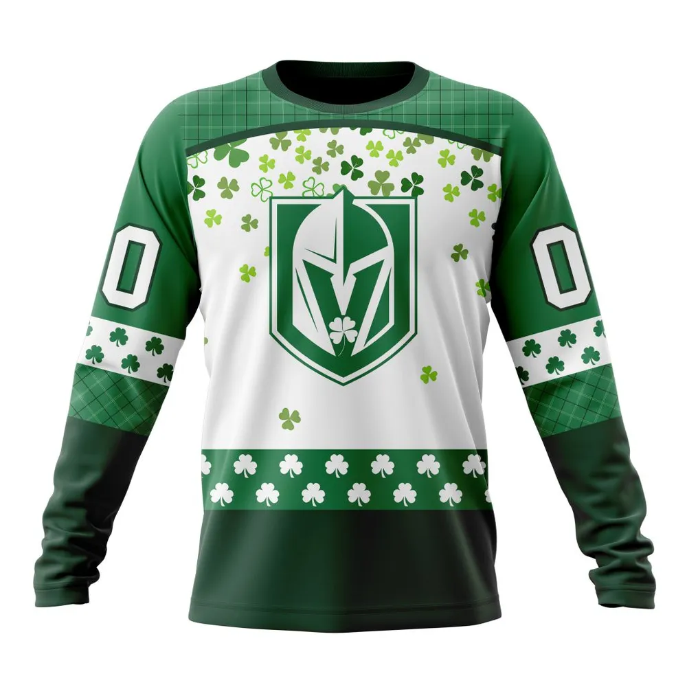 NHL Vegas Golden Knights Special Design For St. Patrick Day St2401 Long Sleeved Sweatshirt 