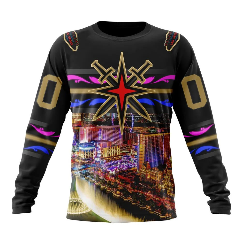 NHL Vegas Golden Knights Special Design With Las Vegas Strip St2301 Long Sleeved Sweatshirt 