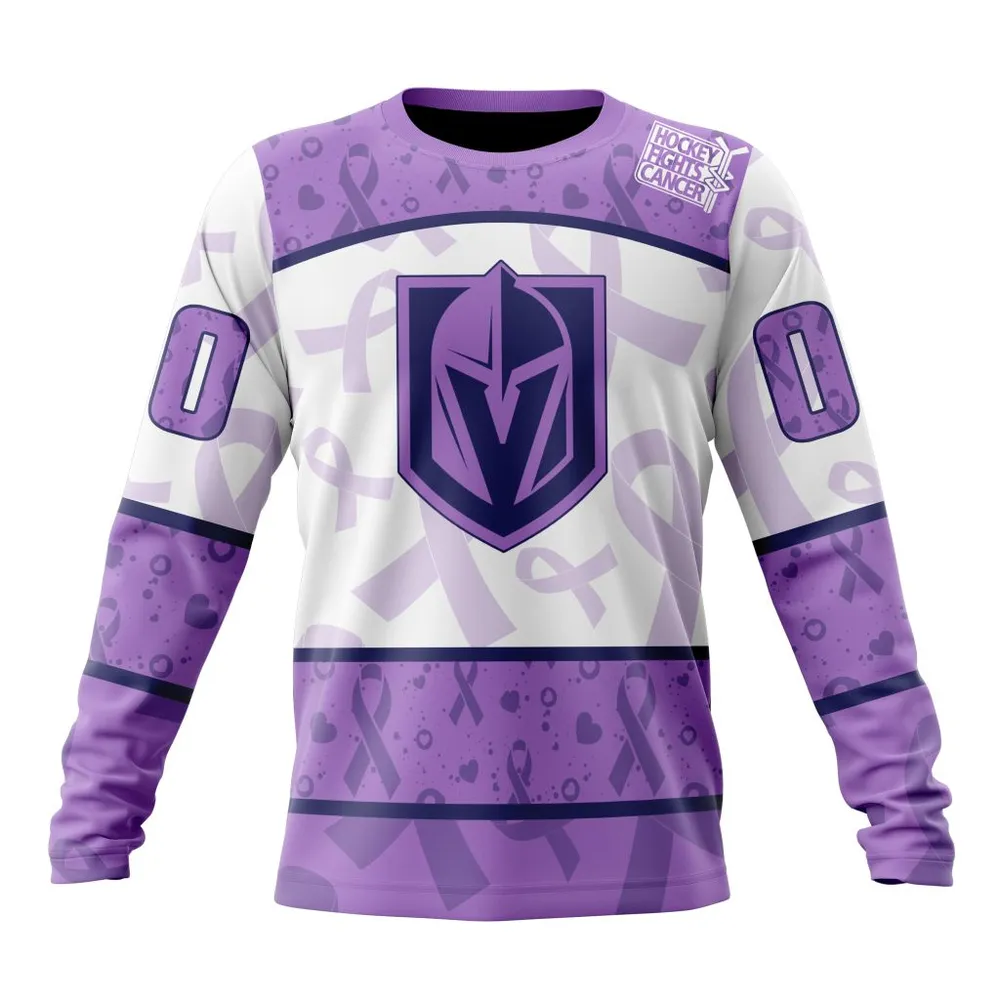 NHL Vegas Golden Knights Special Lavender Fight Cancer St2201 Long Sleeved Sweatshirt 