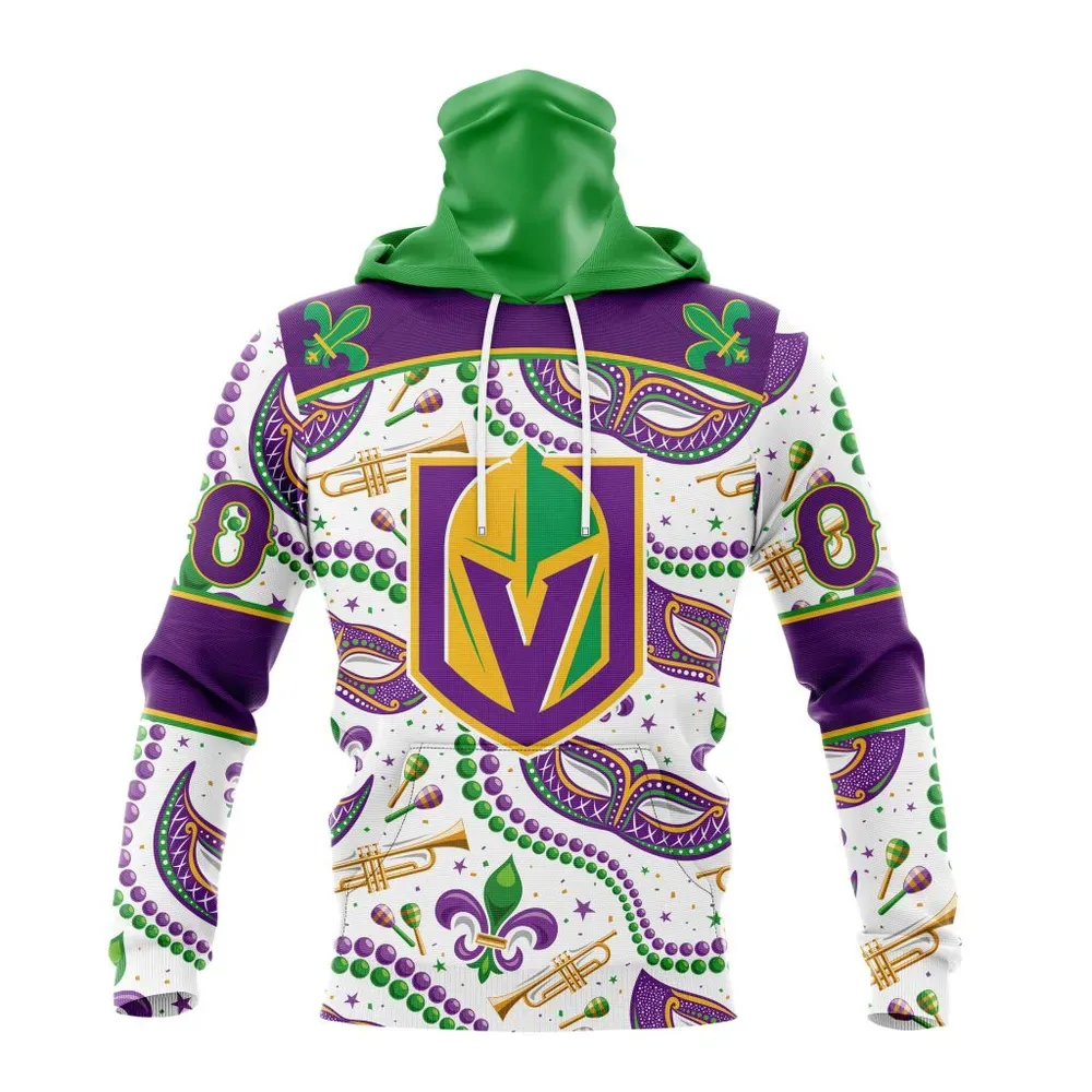 NHL Vegas Golden Knights Special Mardi Gras Design St2401 Mask Hoodie