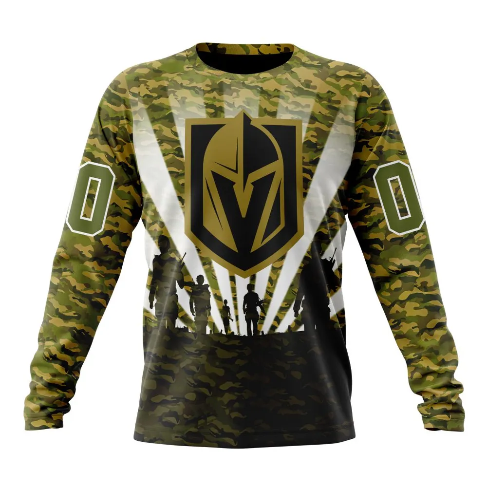 NHL Vegas Golden Knights Special Military Camo Kits For Veterans Day And Rememberance Day St2201 Long Sleeved Sweatshirt 