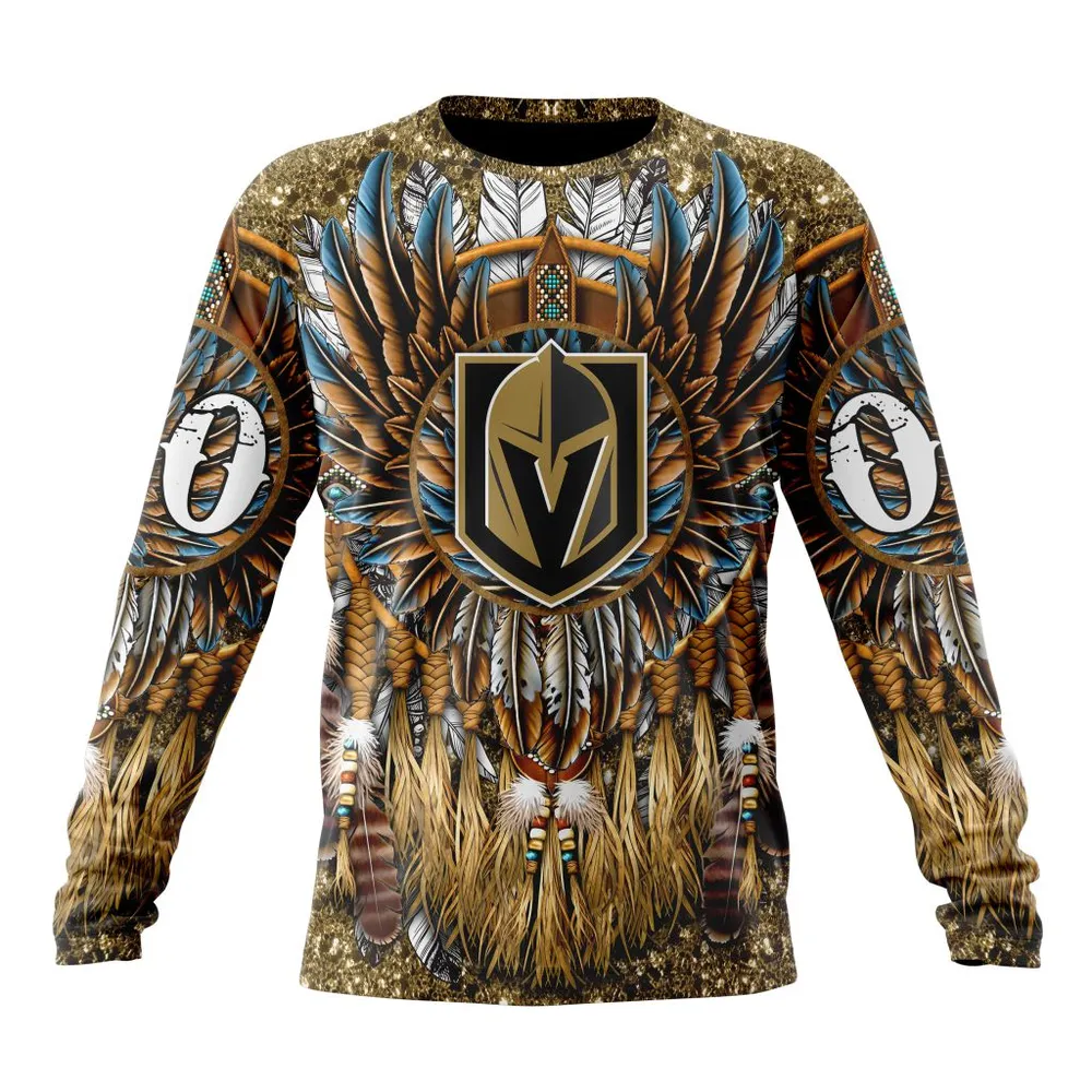 NHL Vegas Golden Knights Special Native Costume Design St2201 Long Sleeved Sweatshirt 