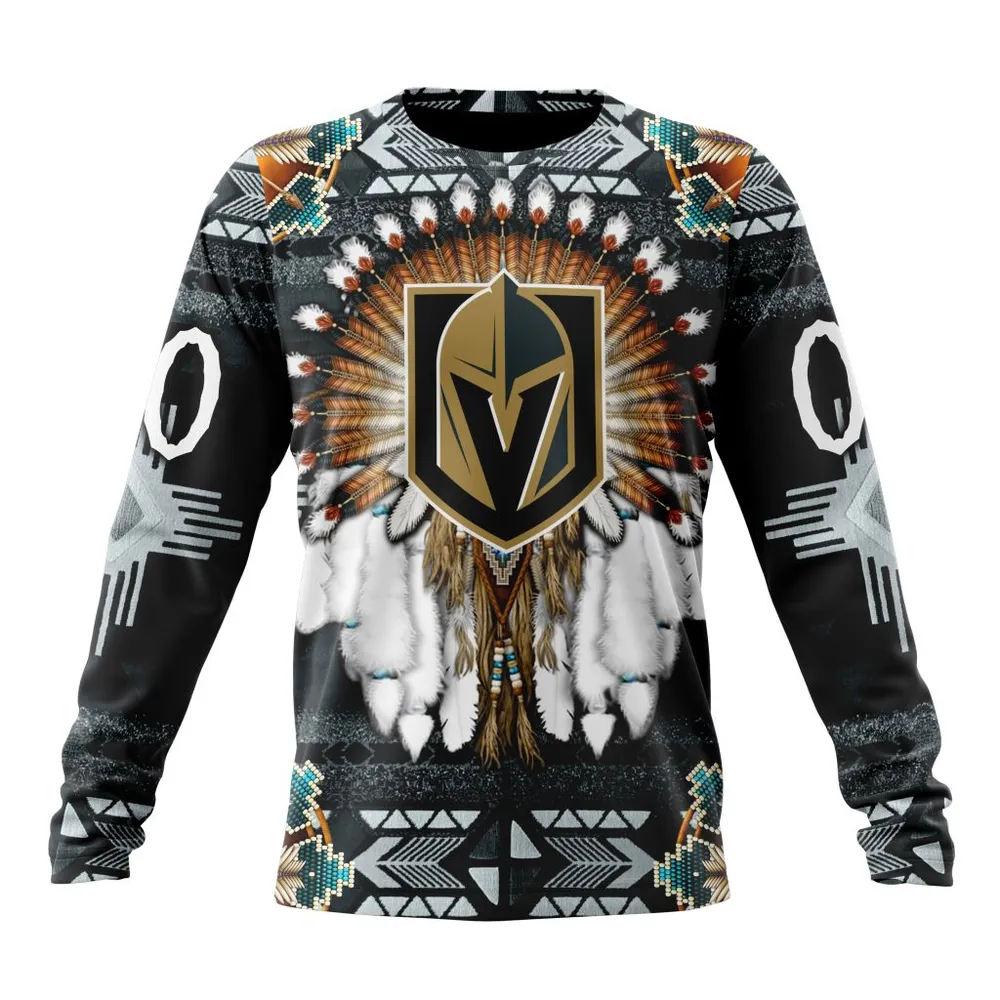 NHL Vegas Golden Knights Special Native Costume Design St2202 Long Sleeved Sweatshirt 