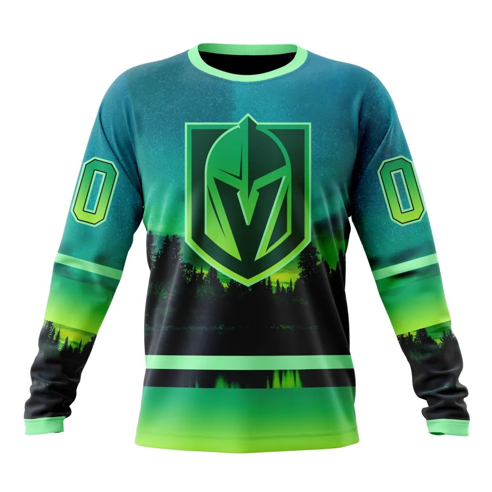 NHL Vegas Golden Knights Special Northern Lights Design St2302 Long Sleeved Sweatshirt 