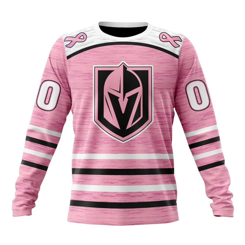 NHL Vegas Golden Knights Special Pink Fight Breast Cancer Design St2304 Long Sleeved Sweatshirt 