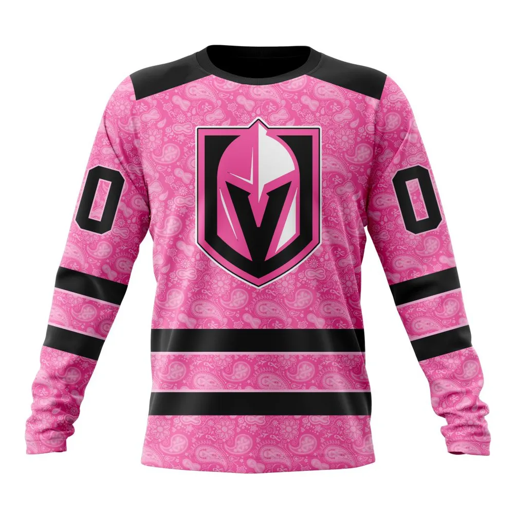 NHL Vegas Golden Knights Special Pink Fight Breast Cancer St2306 Long Sleeved Sweatshirt 