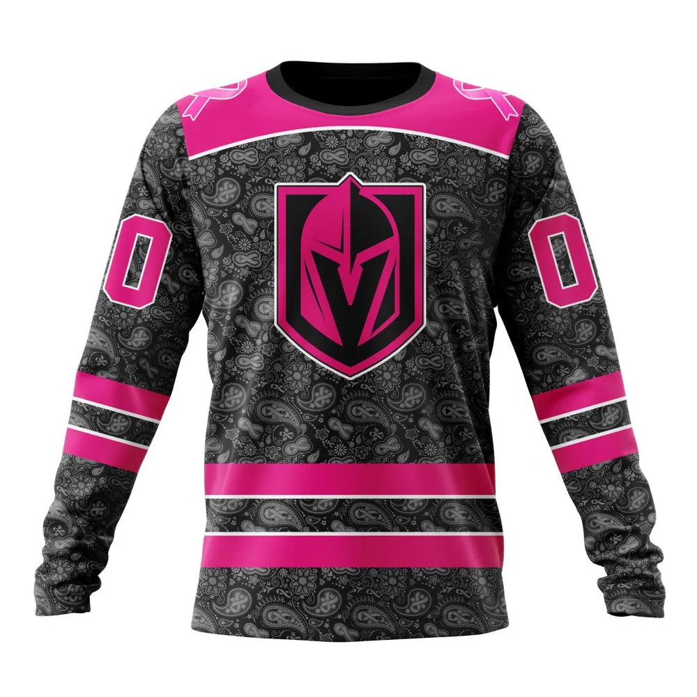 NHL Vegas Golden Knights Special Pink In The Rink Fight Breast Cancer St2301 Long Sleeved Sweatshirt 