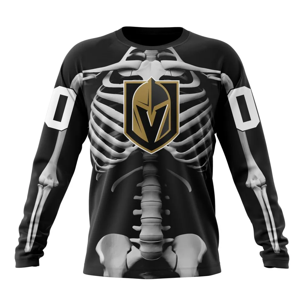 NHL Vegas Golden Knights Special Skeleton Costume For Halloween St2301 Long Sleeved Sweatshirt 