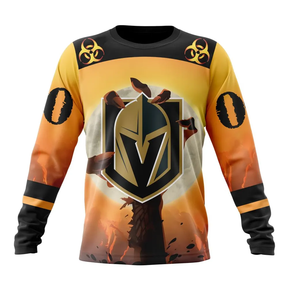 NHL Vegas Golden Knights Special Zombie Design For Halloween St2305 Long Sleeved Sweatshirt 