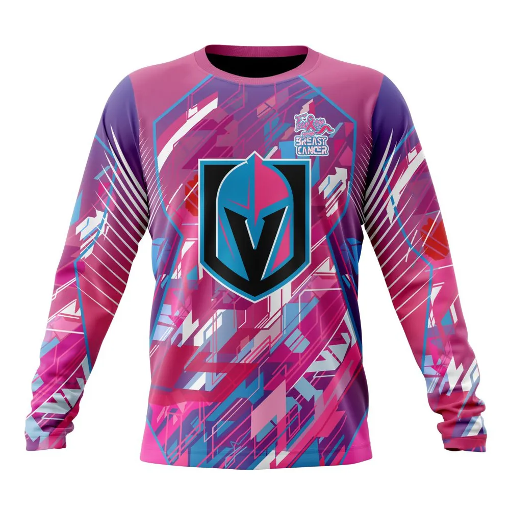 NHL Vegas Golden Knights | Specialized Design I Pink I Can! Fearless Again Breast Cancer Long Sleeved Sweatshirt 