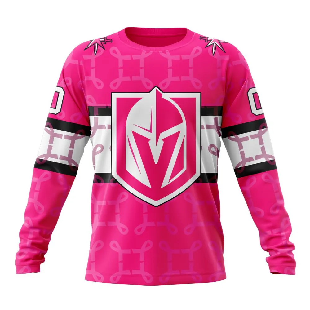 NHL Vegas Golden Knights | Specialized Design I Pink I Can! In October We Wear Pink Breast Cancer Long Sleeved Sweatshirt 