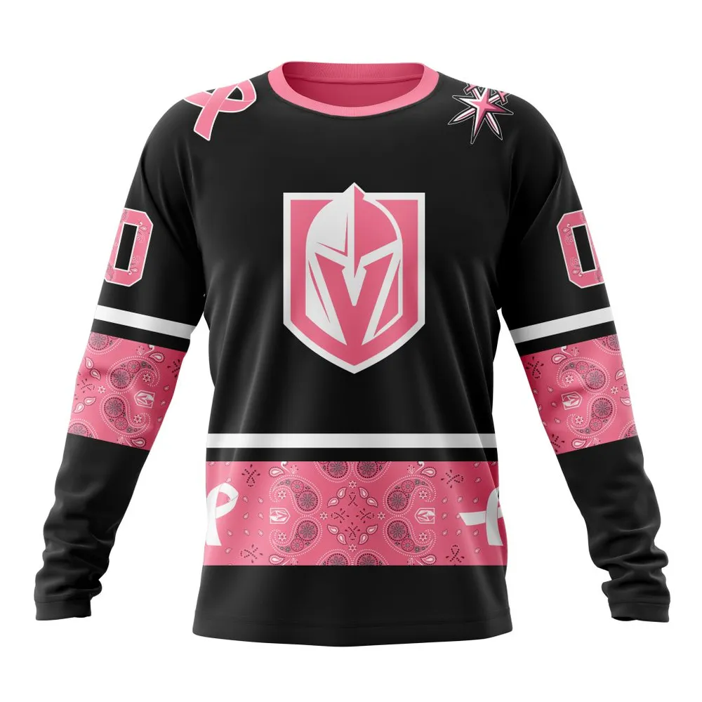 NHL Vegas Golden Knights | Specialized Design In Classic Style With Paisley! In October We Wear Pink Breast Cancer Long Sleeved Sweatshirt 