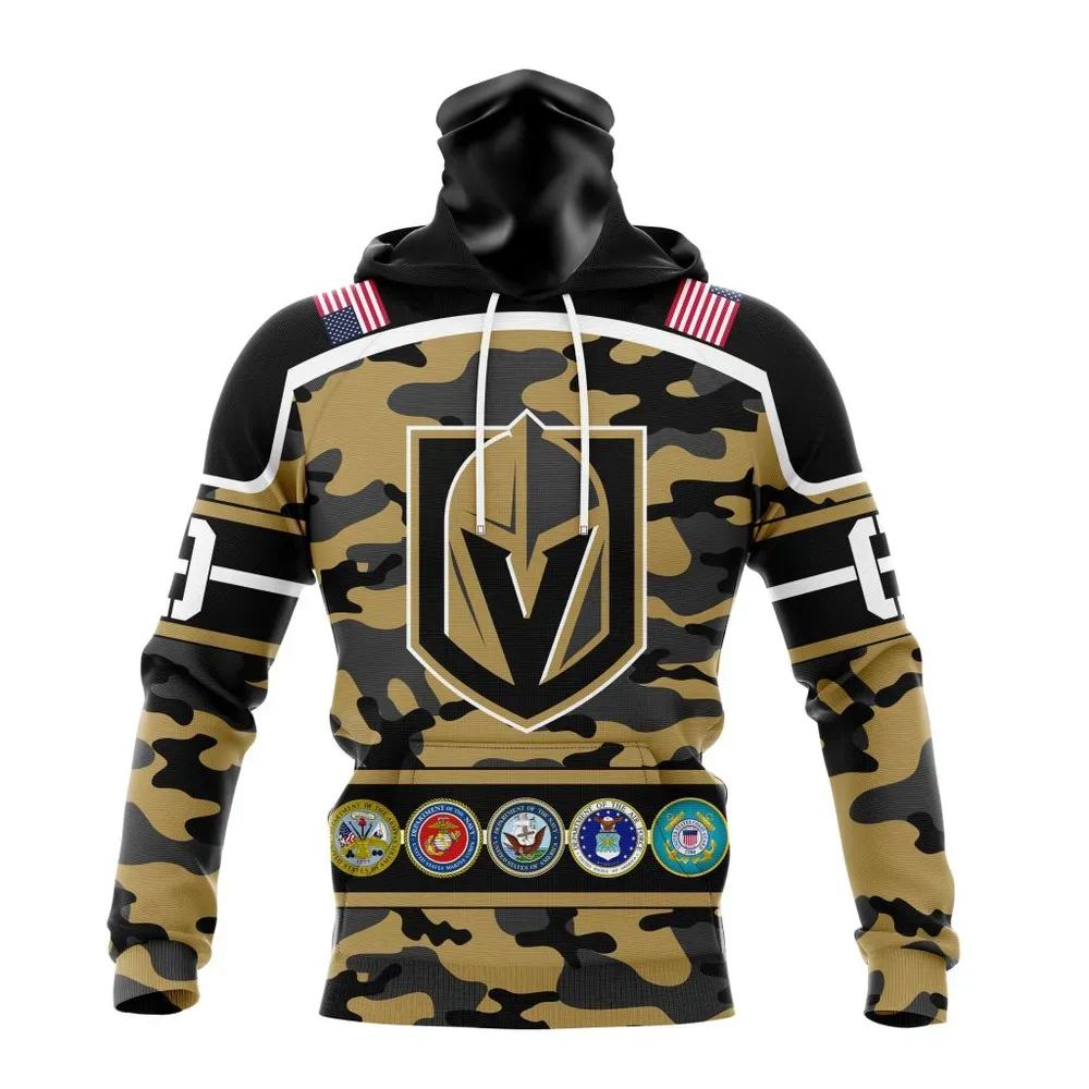 NHL Vegas Golden Knights | Specialized Design Wih Camo Team Color And Military Force Logo Mask Hoodie