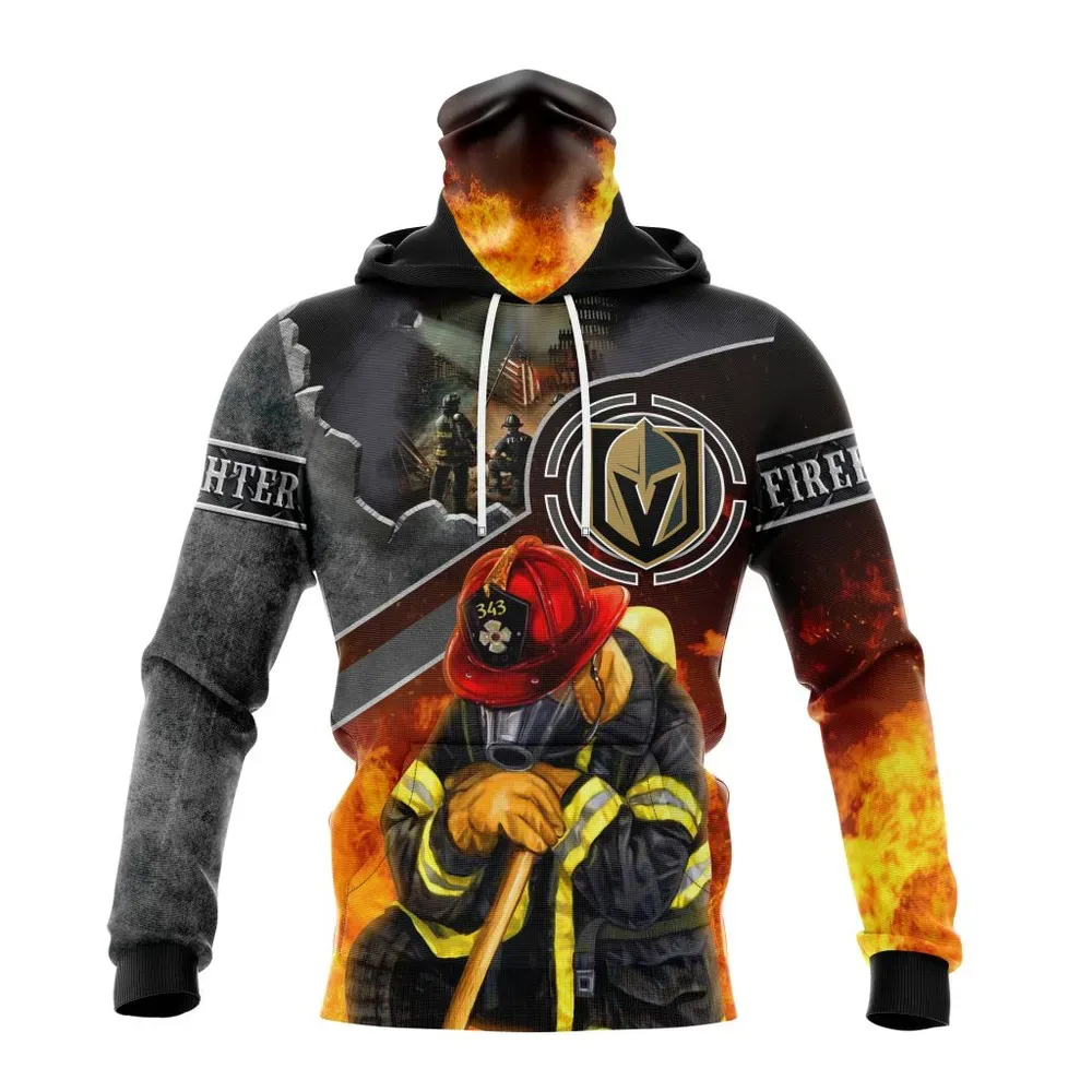 NHL Vegas Golden Knights | Specialized Kits To Honor Firefighter In Patriot Day We Will Never Forget Mask Hoodie