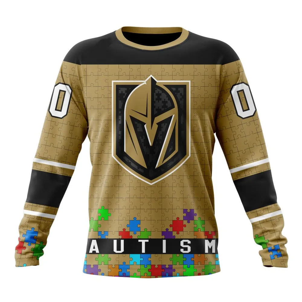 NHL Vegas Golden Knights | Specialized Unisex Kits Hockey Fights Against Autism Long Sleeved Sweatshirt 