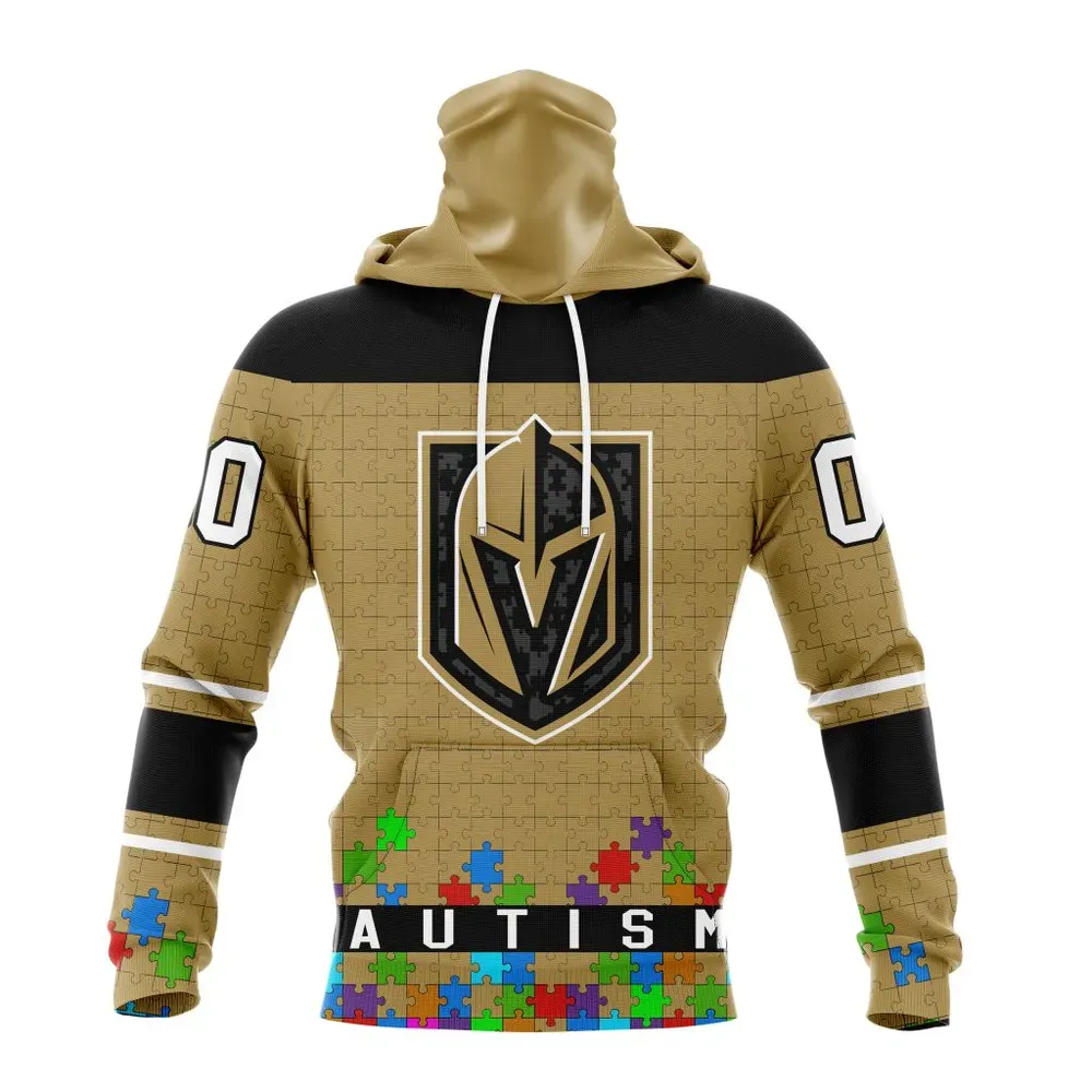 NHL Vegas Golden Knights | Specialized Unisex Kits Hockey Fights Against Autism Mask Hoodie