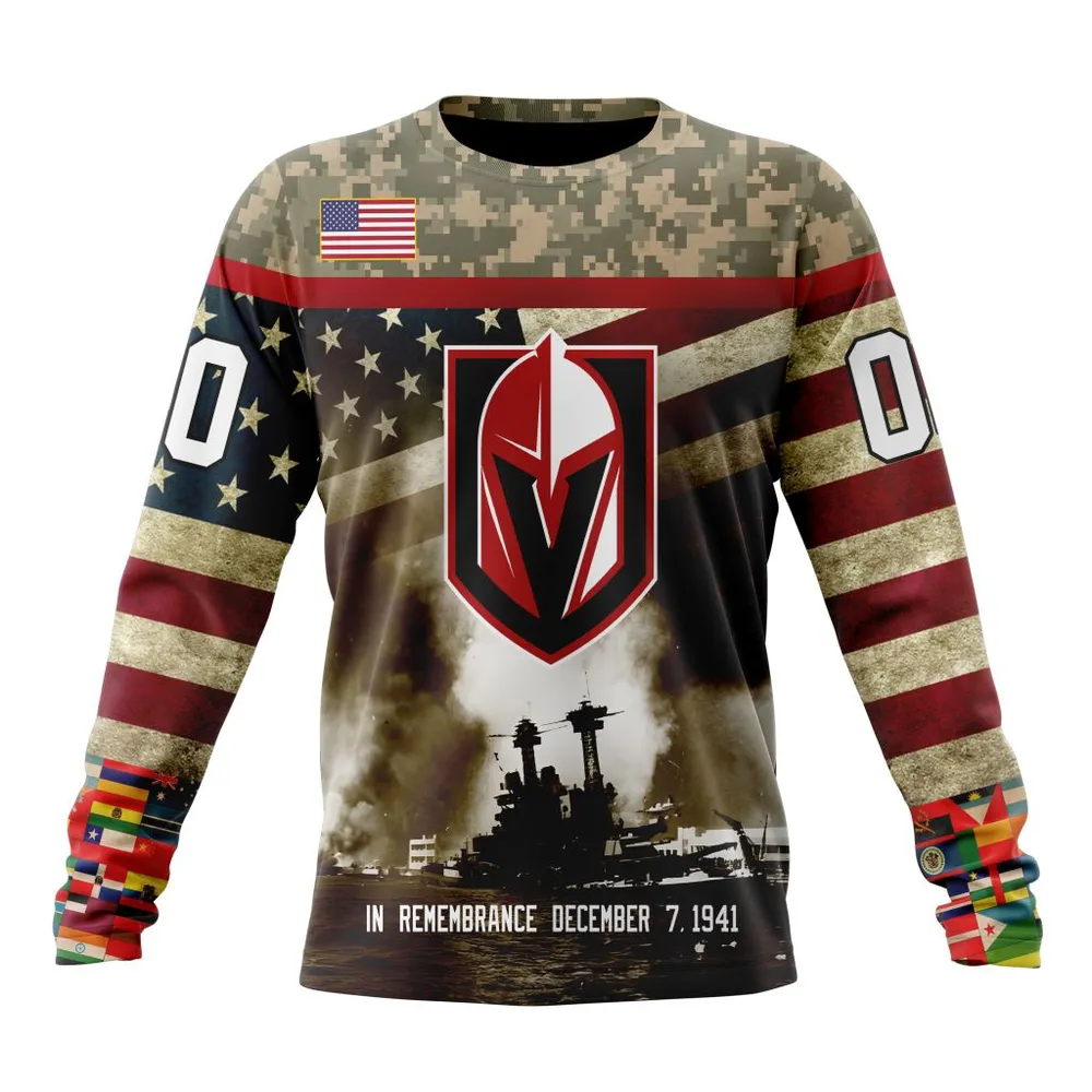 NHL Vegas Golden Knights | Specialized Unisex Kits Remember Pearl Harbor Long Sleeved Sweatshirt 