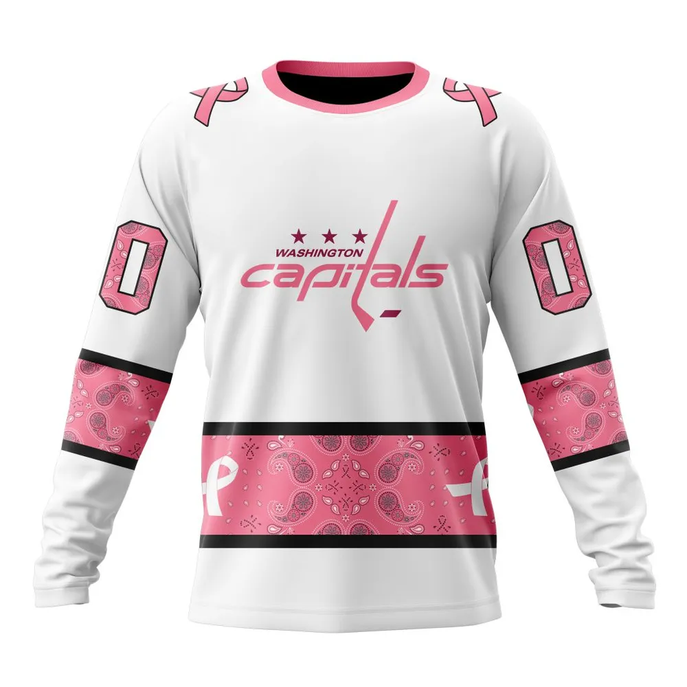 NHL Washington Capitals In Classic Style With Paisley! In October We Wear Pink Breast Cancer Long Sleeved Sweatshirt 