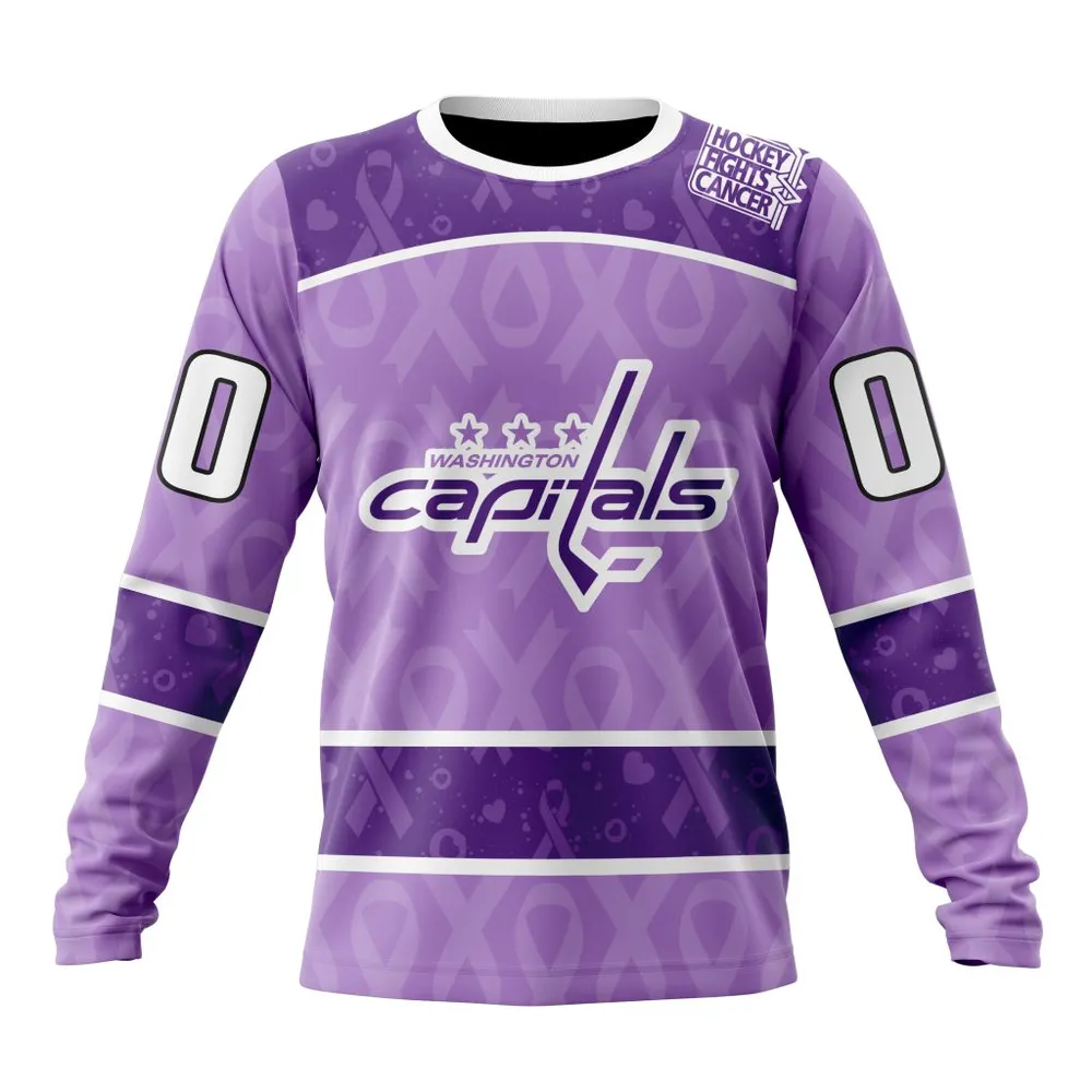 NHL Washington Capitals New Lavender Hockey Fight Cancer St2301 Long Sleeved Sweatshirt 