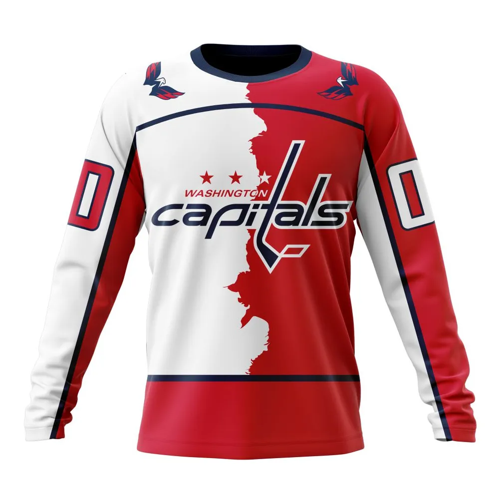 NHL Washington Capitals Personalize Home Mix Away Kits Long Sleeved Sweatshirt 