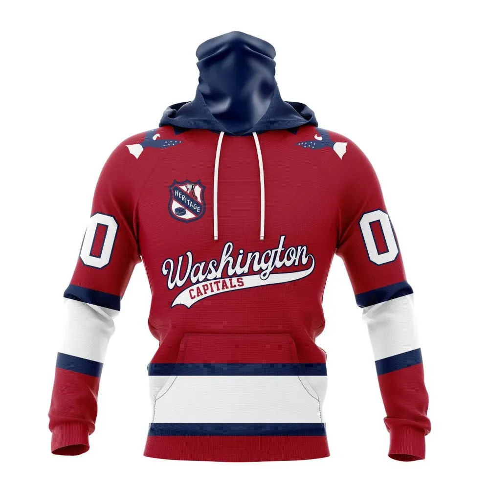 NHL Washington Capitals Personalized Heritage Design St2401 Mask Hoodie