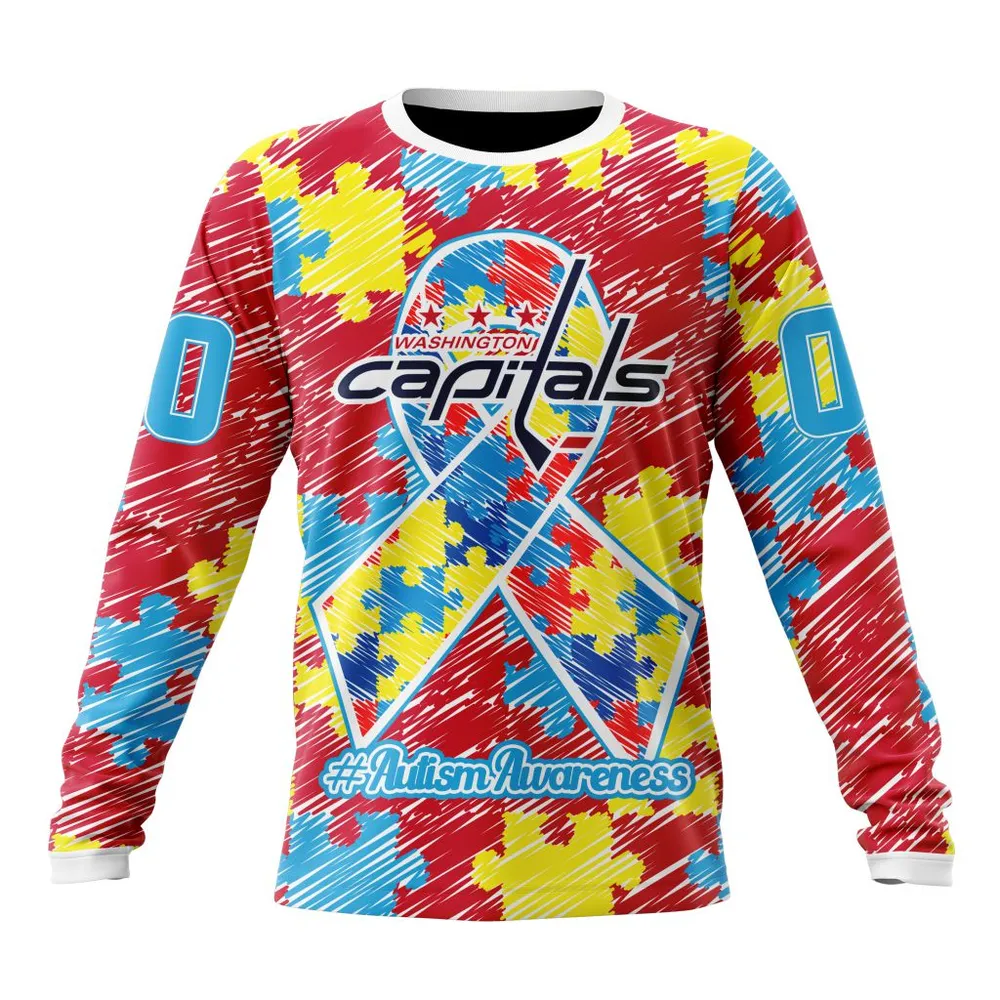 NHL Washington Capitals Special Autism Awareness Design St2201 Long Sleeved Sweatshirt 