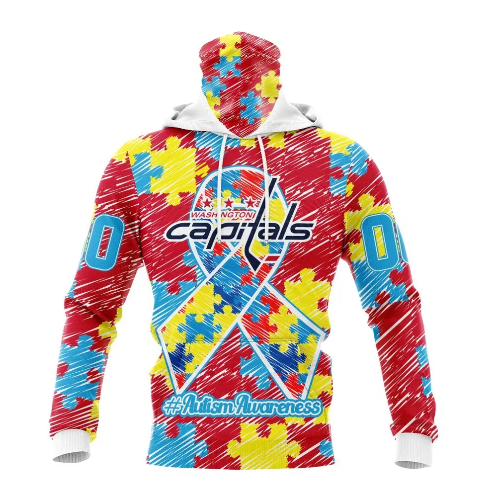 NHL Washington Capitals Special Autism Awareness Design St2201 Mask Hoodie