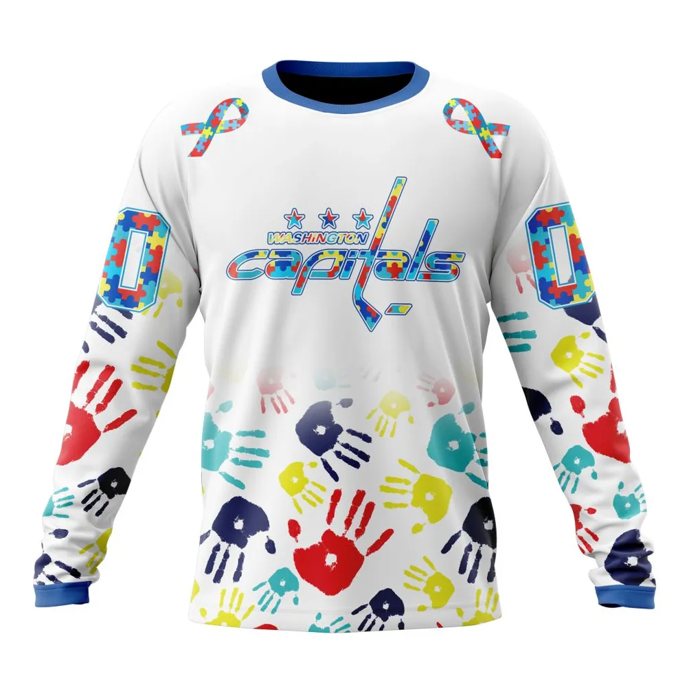 NHL Washington Capitals Special Autism Awareness Design St2203 Long Sleeved Sweatshirt 