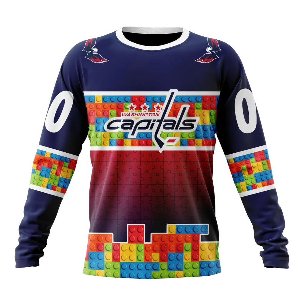 NHL Washington Capitals Special Autism Awareness Design V2301 Long Sleeved Sweatshirt 