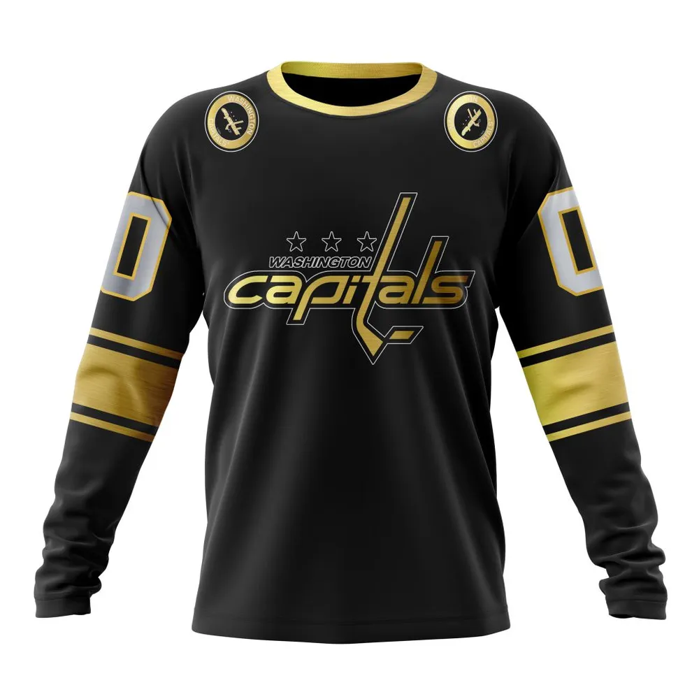 NHL Washington Capitals Special Black And Gold Design St2401 Long Sleeved Sweatshirt 