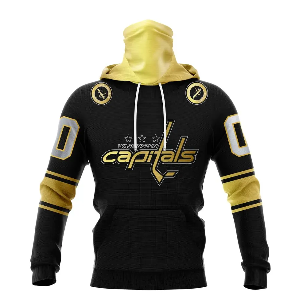 NHL Washington Capitals Special Black And Gold Design St2401 Mask Hoodie