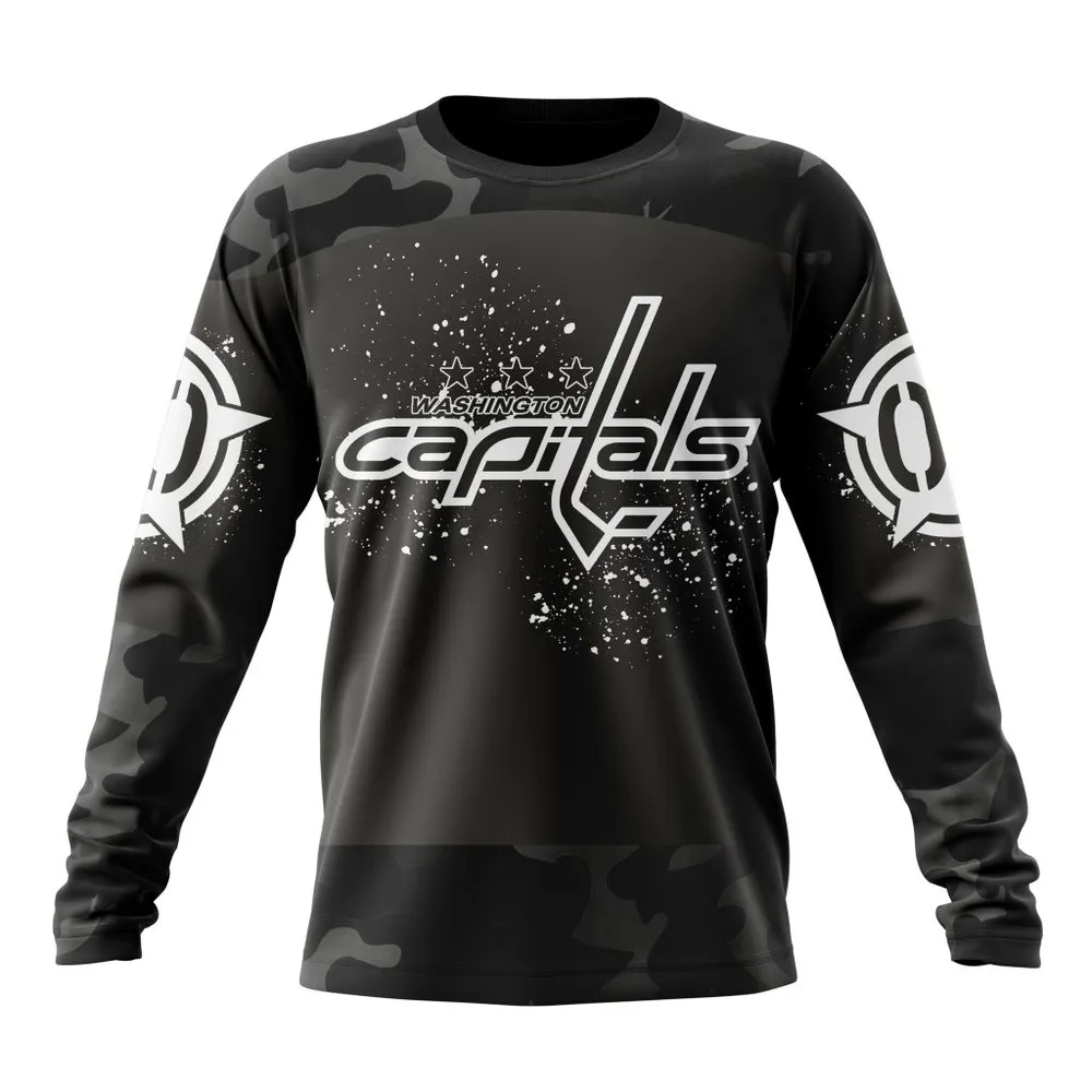 NHL Washington Capitals Special Black Camo Design For Veterans Day St2304 Long Sleeved Sweatshirt 