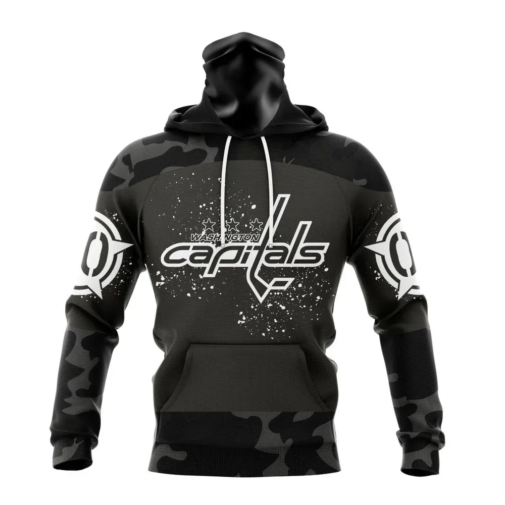 NHL Washington Capitals Special Black Camo Design For Veterans Day St2304 Mask Hoodie