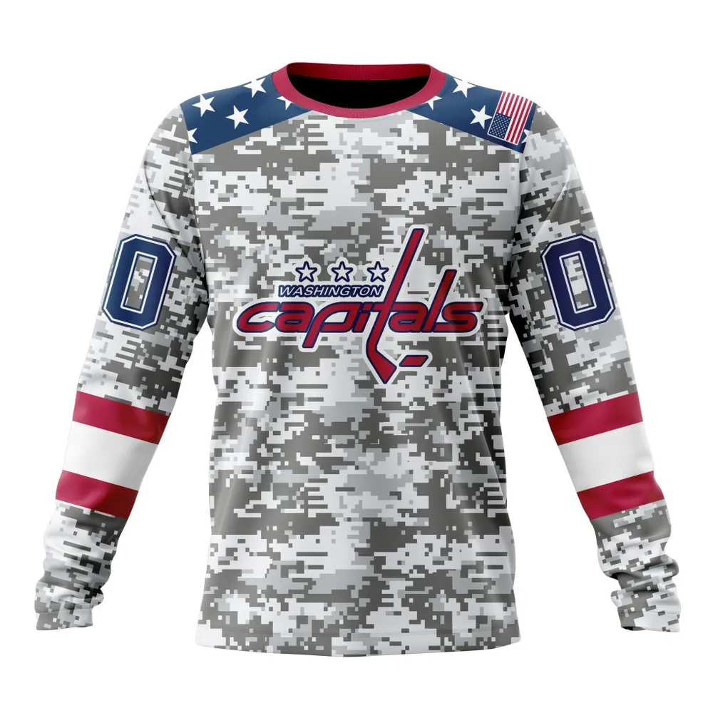 NHL Washington Capitals Special Camo Design For Veterans Day St2301 Long Sleeved Sweatshirt 