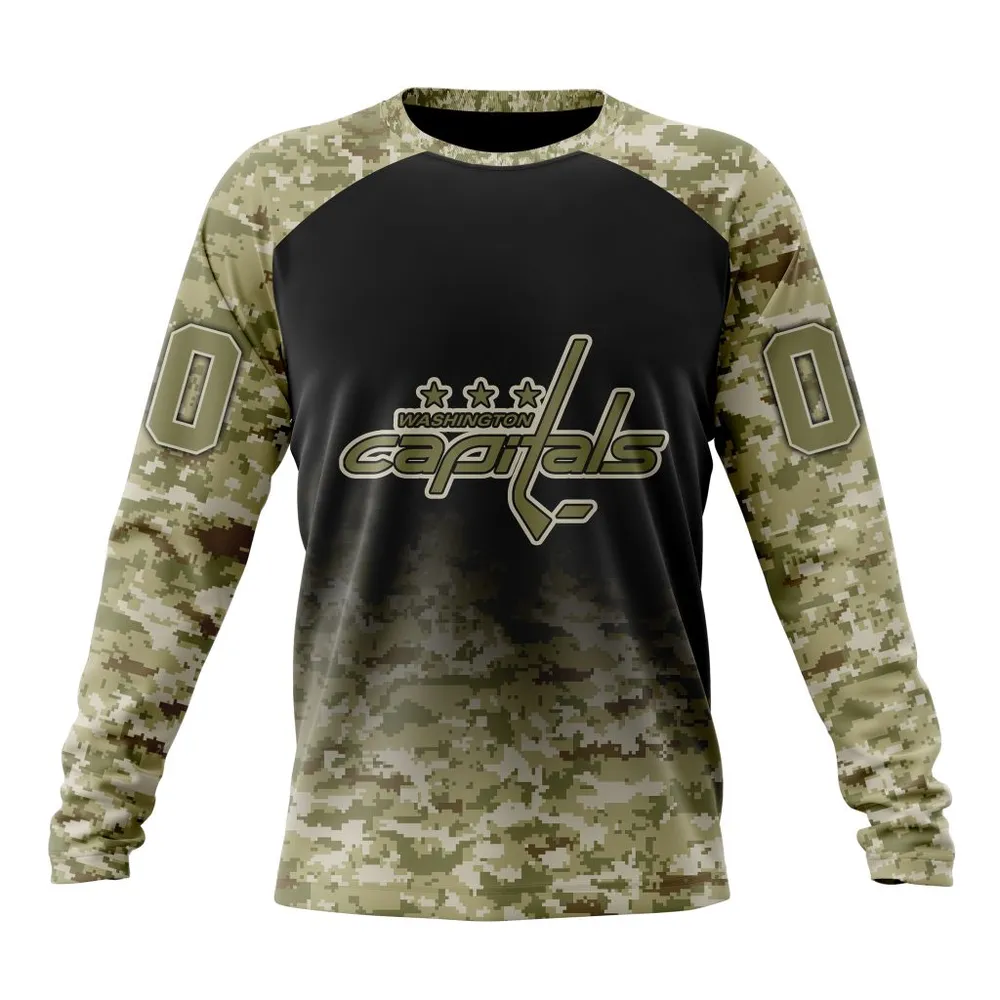 NHL Washington Capitals Special Camo Design For Veterans Day St2302 Long Sleeved Sweatshirt 