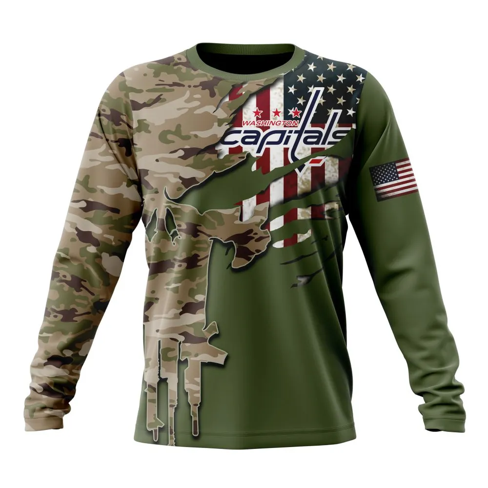 NHL Washington Capitals Special Camo Skull Design St2303 Long Sleeved Sweatshirt 